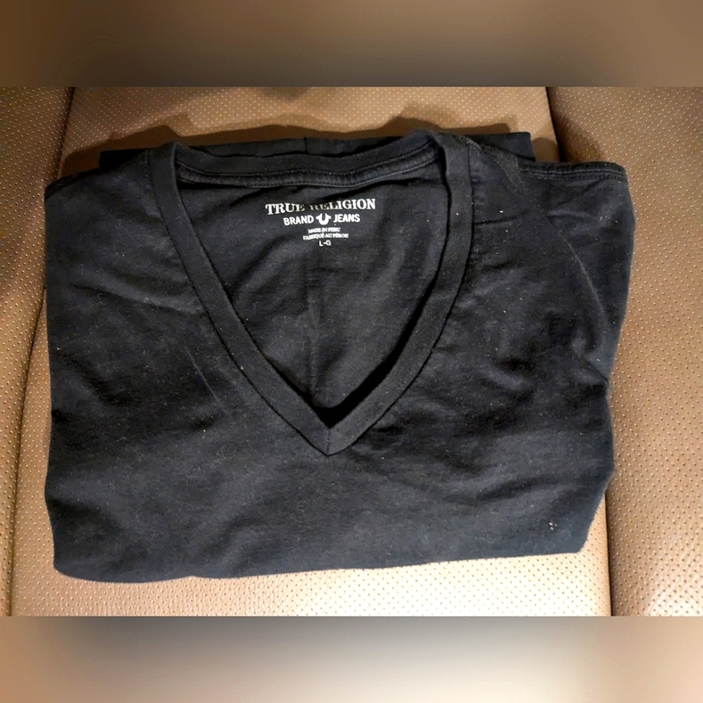 True Religion Black V-Neck T Shirt, Women's Large